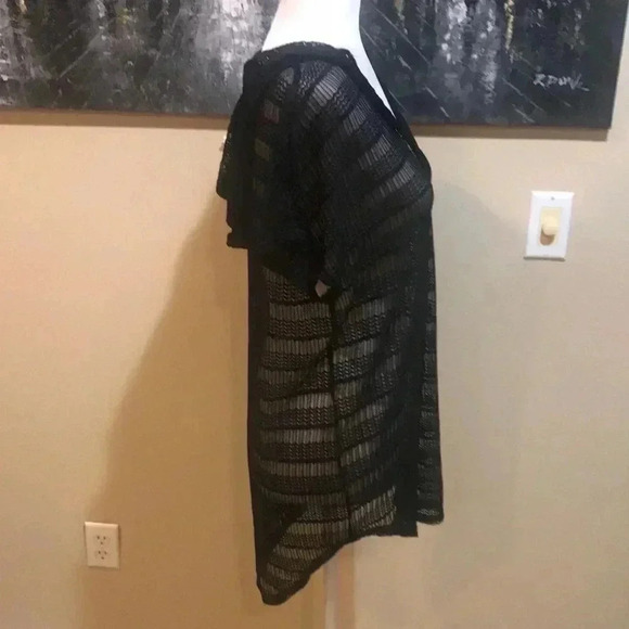 Dream Beach Black Hooded Swim Cover Up Rounded Hem Sheer Chevron Design-M - Picture 4 of 8